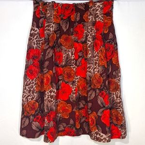 Vintage Denise Petites red, orange and brown floral rayon skirt